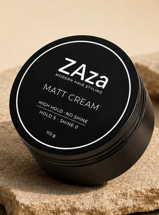 ZAza Matt Cream, schwarzer Tiegel auf hellem Stein
