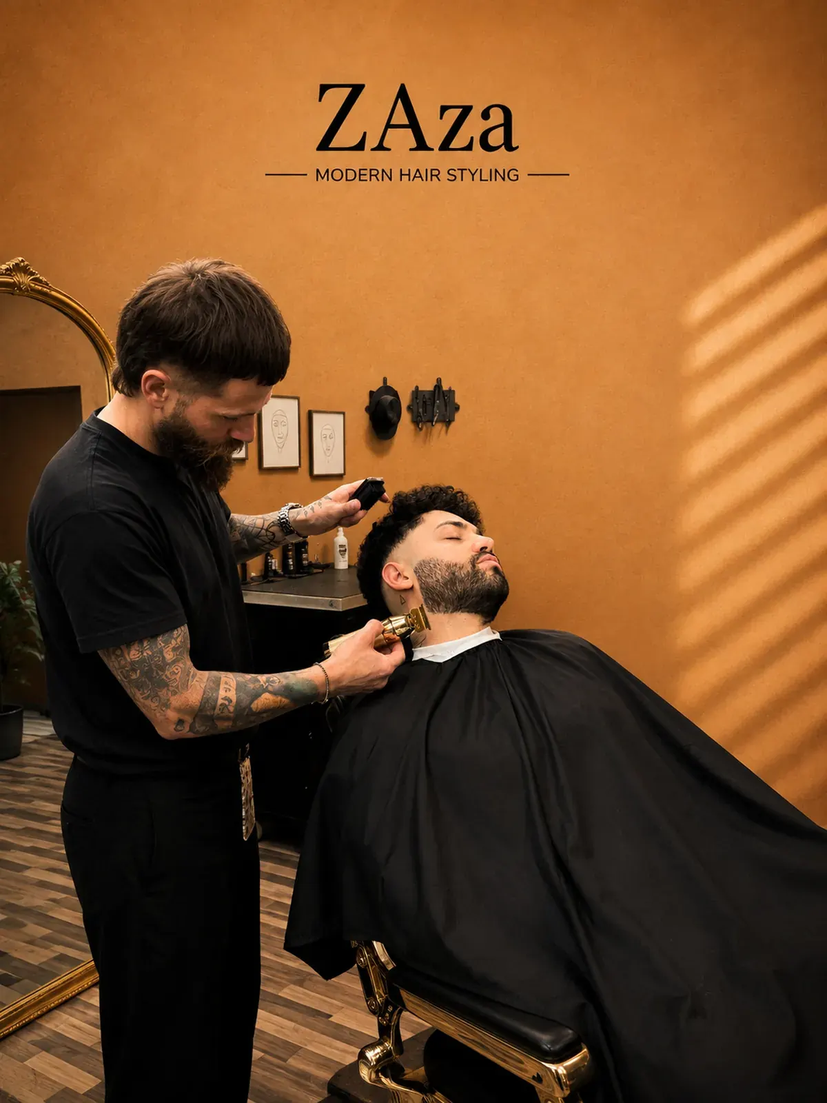 Zaza konturiert den Bart eines Kunden im ZAza Studio